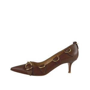 Gianvito Rossi Clash 55 Brown Leather Pointed Toe Buckle Slip On Heels Pumps 10